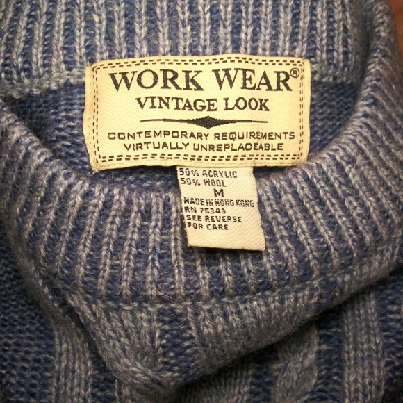 Vintage 90's/Y2K Work Wear Men's 3D Textured Denim Colored Wool Blend Sweater - Picture 5 of 8